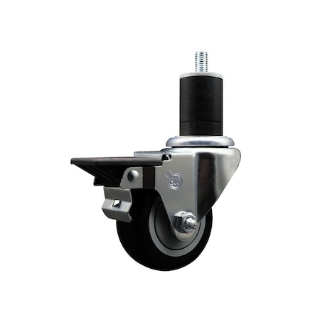 Service Caster 3'' Black Poly Swivel 1-3/4'' Expanding Stem Caster with Brake SCC-EX20S314-PPUB-BLK-PLB-134